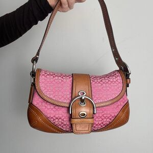 Coach Soho Vintage Pink and Brown Signature Canvas and Leather Mini Shoulder Bag
